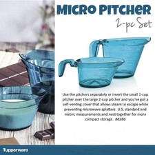 New Tupperware Blue Micro Pitcher 2-Pc Set 1 & 2 Cups