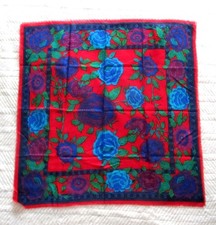 Vintage Berkshire Challis Scarf Womens 30" Red Blue Floral Made in JAPAN 80s