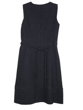 BCBG Maxazria Midi A-Line Dress Sz 6 Black White Splatter Sleeveless Belt Lined