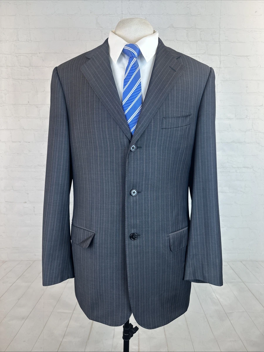 Corneliani Men's Suit 42L 36X32 Dark Gray Striped Super 120s Wool