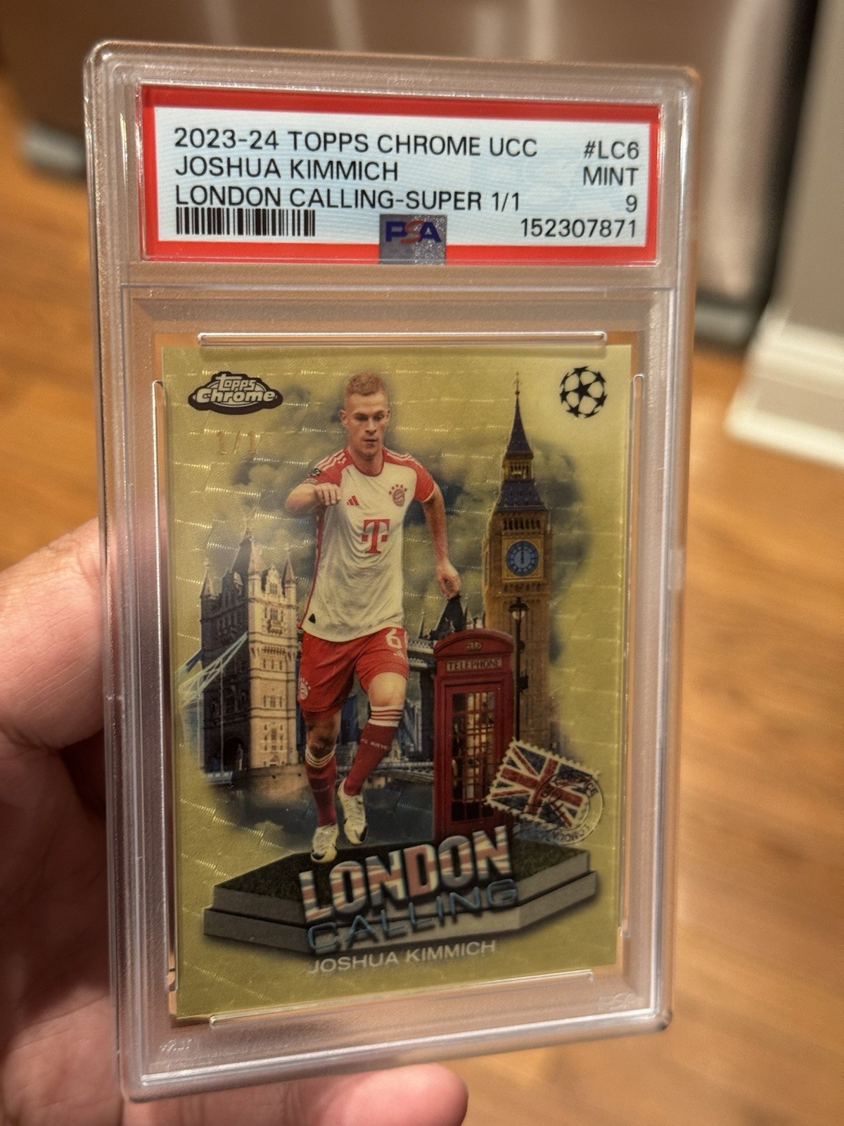 2023 -24 Topps Chrome UCC Joshua Kimmich London Calling 1/1 SUPERFRACTOR PSA 9 view 4