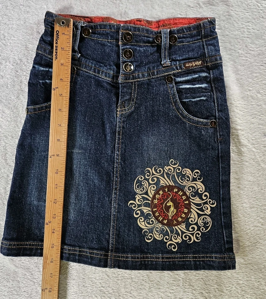 Falda Bebé Phat Niña Talla 8 Denim Rara Años 90 Estilo Y2K Ropa de Calle Bordada Foto 4 de 4