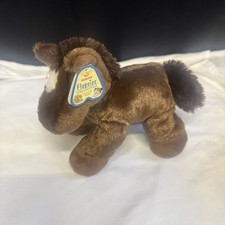 Aurora Chestnut Brown Horse Plush 8" NWT Flopsies Laying Beanie Bottom