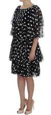 Dolce&Gabbana Women Black White Dress Cotton Polka Dotted Ruffled Bodycon IT 40