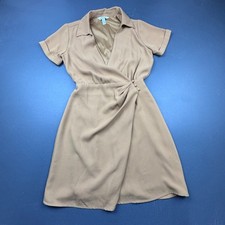 Nine West Wrap Dress Women’s XS Tan Brown Short Sleeve V Neck Classic Workwear