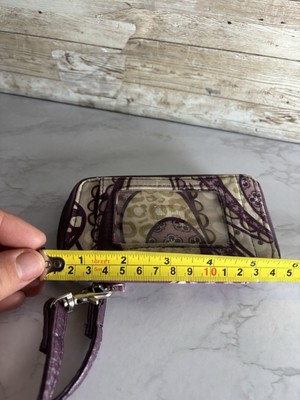 Thirty One Wristlet Wallet Purple Floral Billfold ID Viewer Card Slots Coin Zip