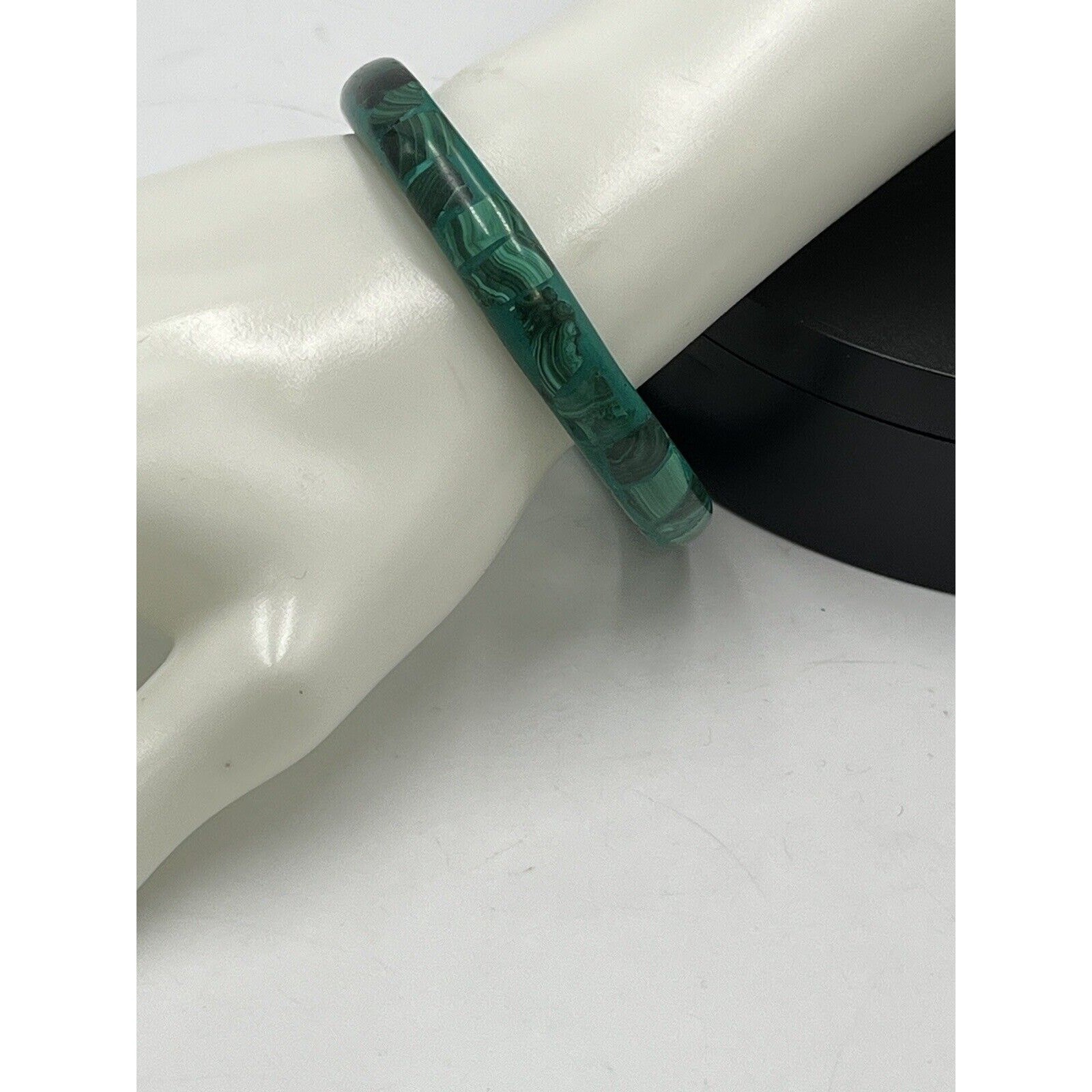 Vintage Solid Gemstone Malachite Stone Bangle Bra… - image 7
