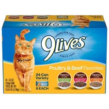9Lives Poultry and Beef Favorites Variety Pack Wet Cat Food, 5.5-Ounce Can