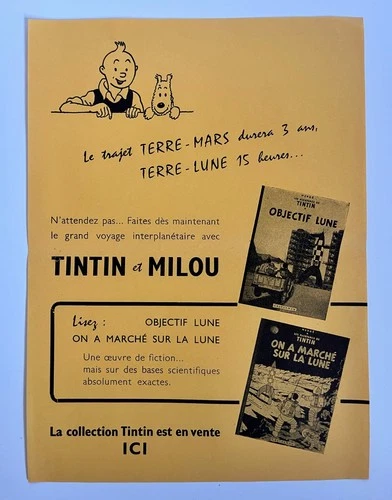 HERGE - TINTIN - OBJECTIF LUNE - FEUILLET PUBLICITAIRE D'EPOQUE