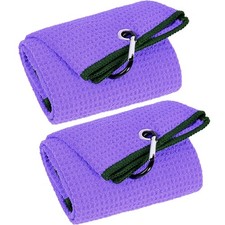 2 Pack Tri-fold Golf Towels, Premium Microfiber Fabric Waffle Pattern with Bl...