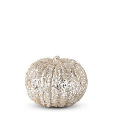 K & K Interiors - 4 Inch Champagne Glitter & Sequin Pumpkin - 40610A