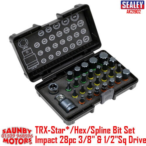 Sealey TRX-Star*/Hex/Spline Bit Set Impact 28pc 3/8"" & 1/2""Sq Drive AK21902 - Image 10