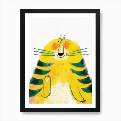 Happy Tiger Waving His Paw Art Prin Framed Wall Art Poster Canvas Print Picture