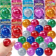 28 Pack Valentine Stretchy Glitter Stress Balls with Cards Class Exchange Set 3 