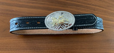 Nocona Youth Belt Size 20 black Leather Western Silver Buckle with horse EC