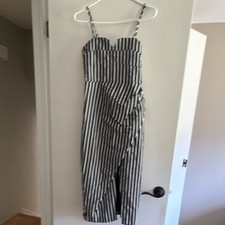 Bishop + Young Seville Corset Midi Pencil Dress S Blue/White Striped