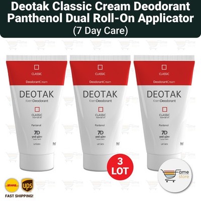 Deotak Classic Cream Deodorant Panthenol Dual Roll-On Applicator 7 Day Care-3LOT