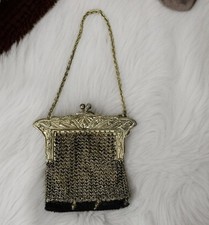 Antique Victorian German Silver Mesh Chainmail Handbag Purse Art Nouveau