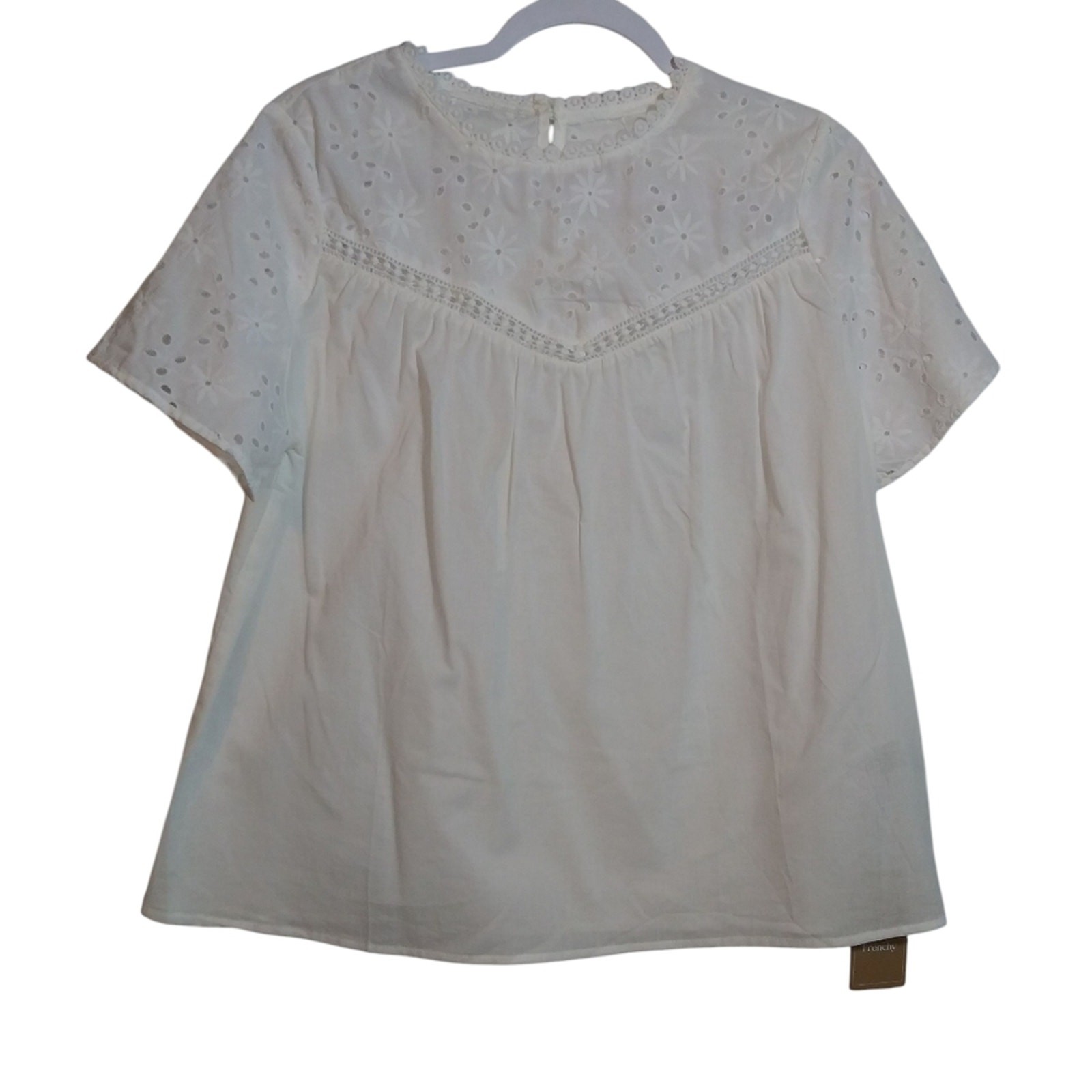 Shein Elegant White Eyelet Women's French Cottage Top Natural Neutral Size L