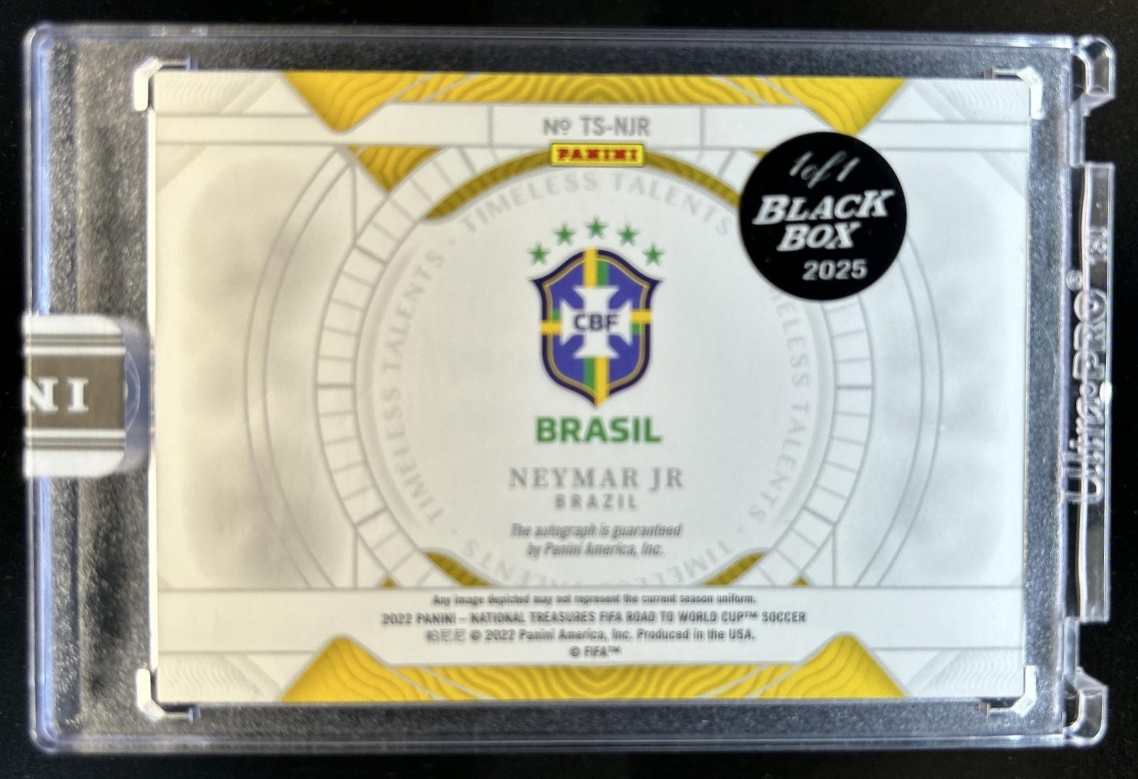 2022 National Treasures World Cup Neymar Jr Talents Auto 2025 Black Box #1/1 view 2
