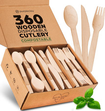 Wooden Disposable Utensils Set, 360 PCS Compostable Silverware 120 Forks, 120 S