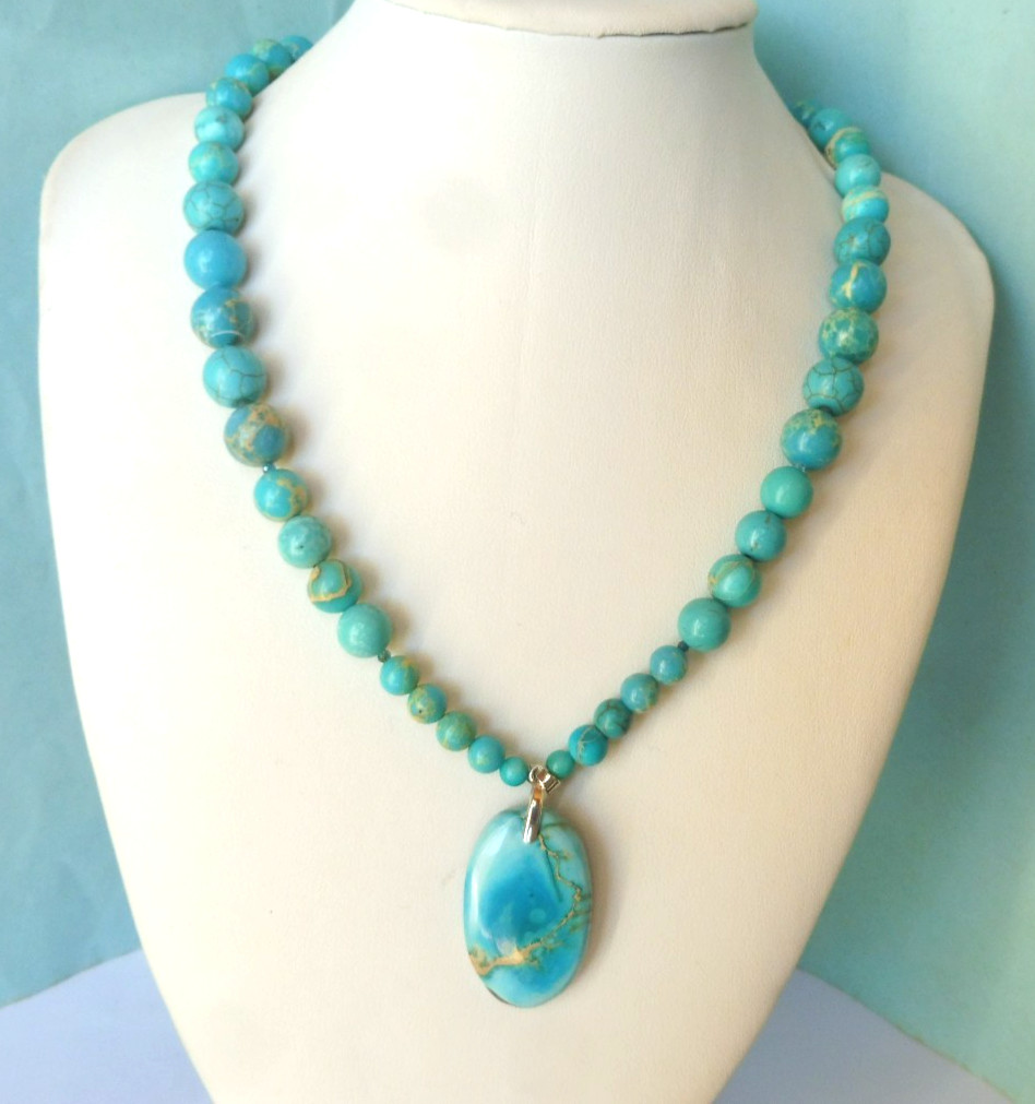 Collier turquoise bleue de Perse véritable et argent massif précieux 45cm