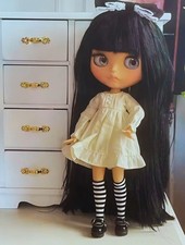 Bambola 12'' nuda Blythe Factory marrone opaco viso denti bocca labbra intagliate Black Bangs