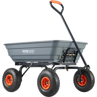Heavy-Duty 600Lbs Capacity 4-Wheel Garden Dump Cart with Quick Release System