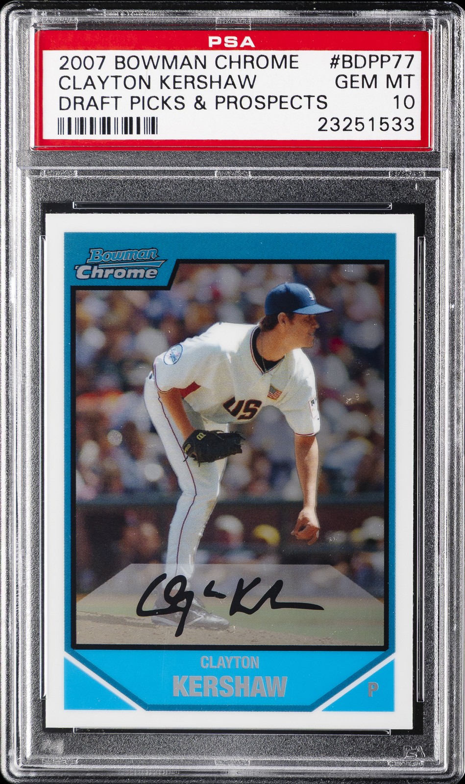2007 BOWMAN CHROME DRAFT PICKS & PROSPECTS #BDPP77 CLAYTON KERSHAW ROOKIE PSA 10