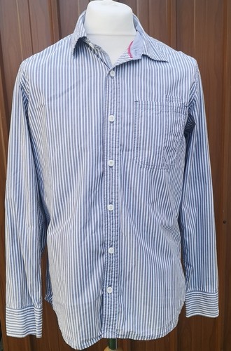 Mens Fat Face Grey White Blue Stripe Long Sleeve Shirt UK Large Cotton