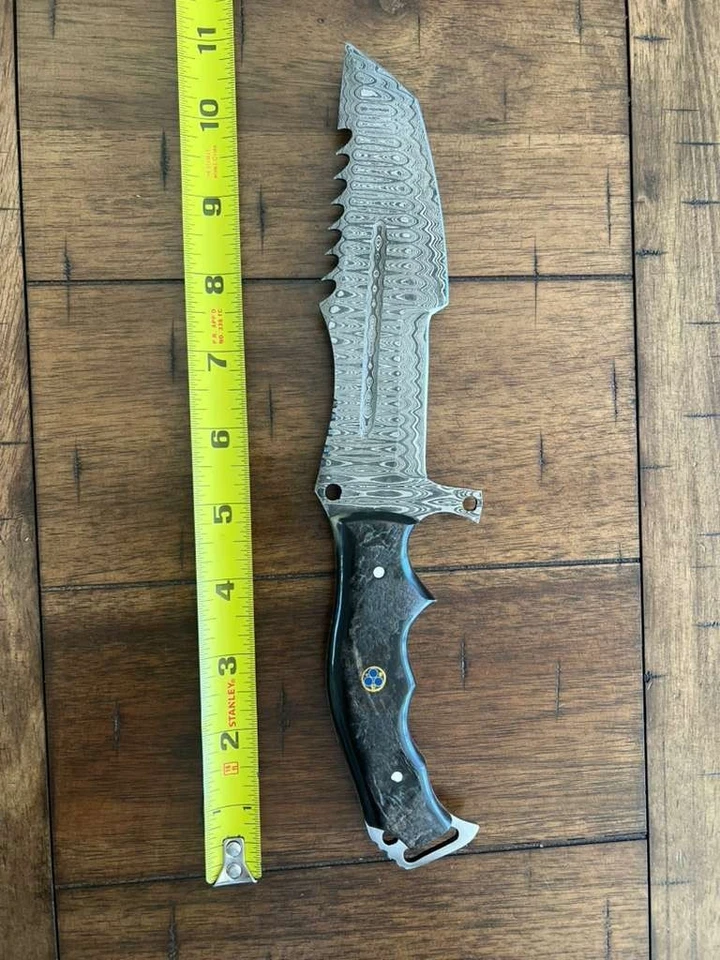 RASTREADOR DAMASCO HECHO A MANO PERSONALIZADO CON MANGO DE CUERNO DE CARNERO Y FUNDA DE CUERO 144 Foto 3 de 4