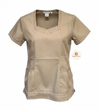 White Cross Women's Scrub Top w/ Lace Square V-Neck, 2 Pocket Style 693