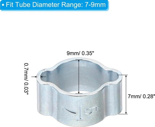 Lot de 20 pinces à tuyau double oreille 7-9 mm, anneaux de sertissage à clip O en acier galvanisé pour - Photo 2/7