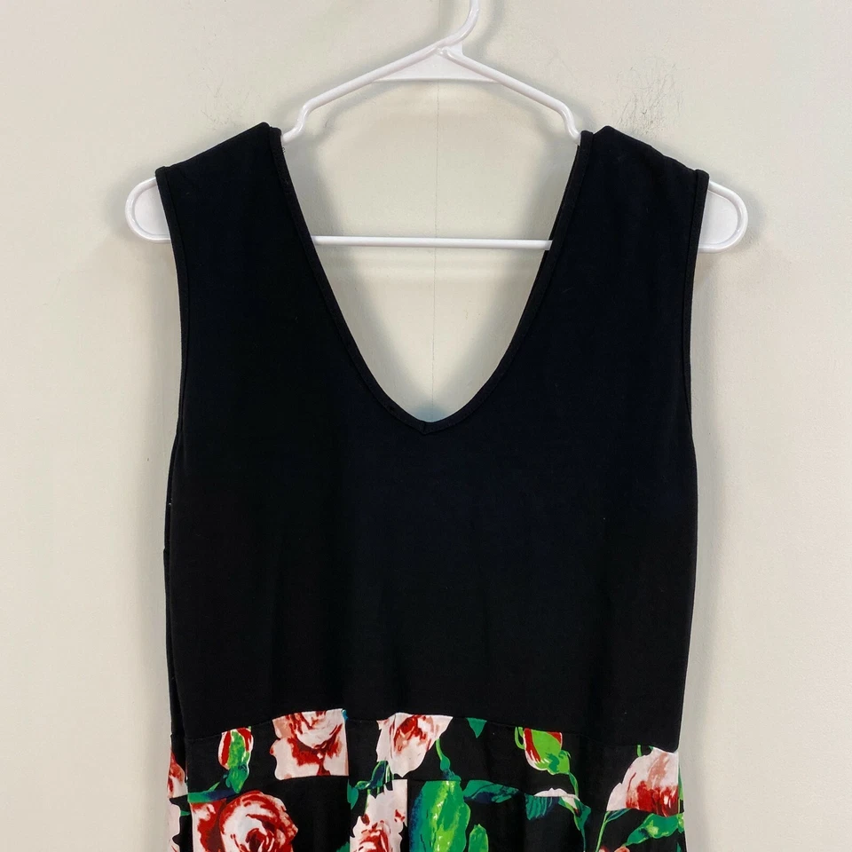 Miusol Mujer XL Vestido Sin Mangas Floral Negro Midi Falda Pullover K69 Foto 4 de 4