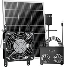 25W Solar Fan for Chicken Coop with Thermostat, Adapter, Metal Solar Powered