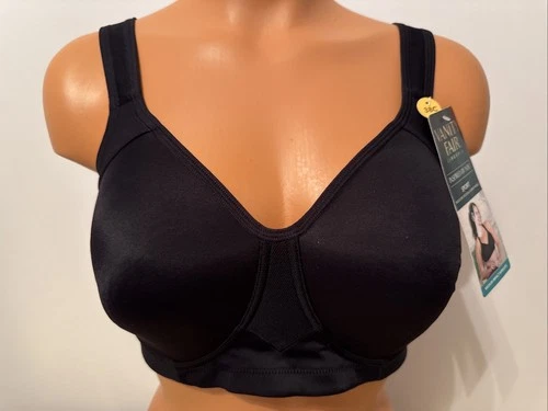 NWT Vanity Fair Medium Impact Wire Free Sport Bra #71500 Black Size 38C