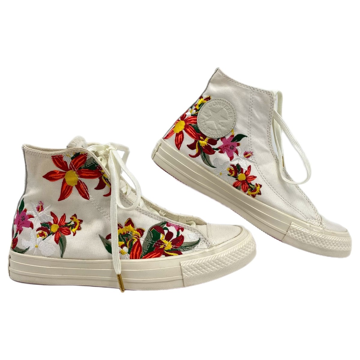 Converse X Pat Bo White Red Floral High-Top Sneakers Size