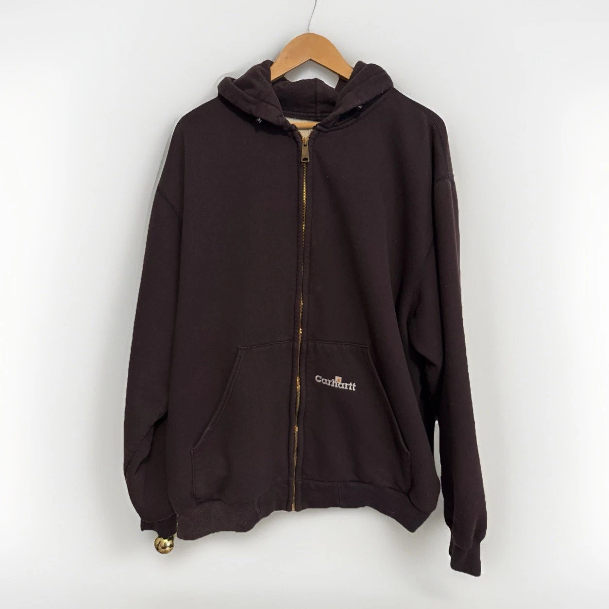 Vintage Carhartt Hoodie Mens XL K129 BLK Black Thermal Lined Zip 90s Workwear