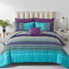 Boho Comforter Set Queen Size 8 Piece Bed in a Bag Bohemian Striped Bedding Quil