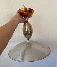 Vintage Del-val Retractable Pull Down Ceiling Light 3 Bulb Ufo Saucer Lamp Light