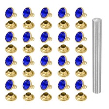 100 Pcs Crystal Rivet 8mm Rhinestone Stud with Installation Tool, Gold Blue