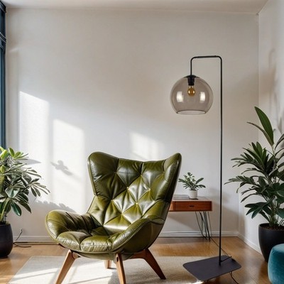 Stehlampe MONACO Schwarz Metall rund 160cm Modern elegant Wohnzimmer Lampe