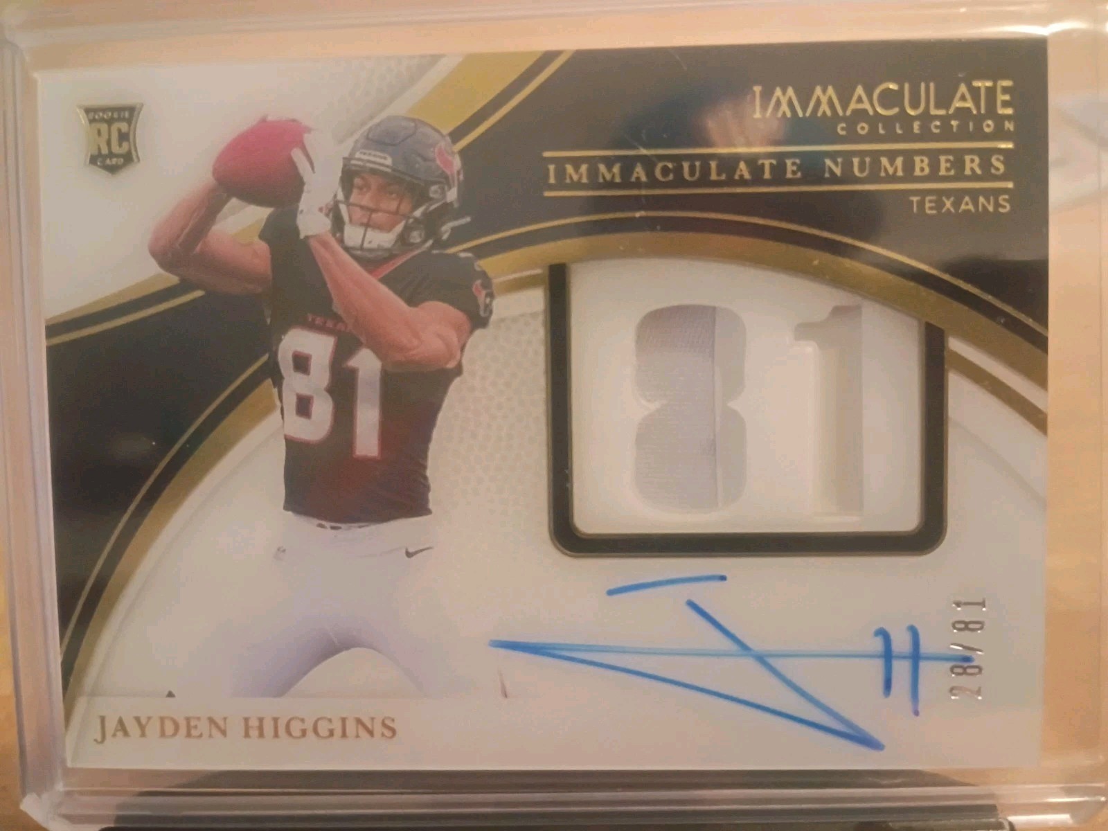 Panini 2025 Immaculate Numbers Jayden Higgins Texans RPA Auto Patch /81 Jersey view 1