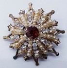 Gorgeous Vintage Gilt Bohemian 8 Point Star Garnet Pearl Rhinestone brooch pin