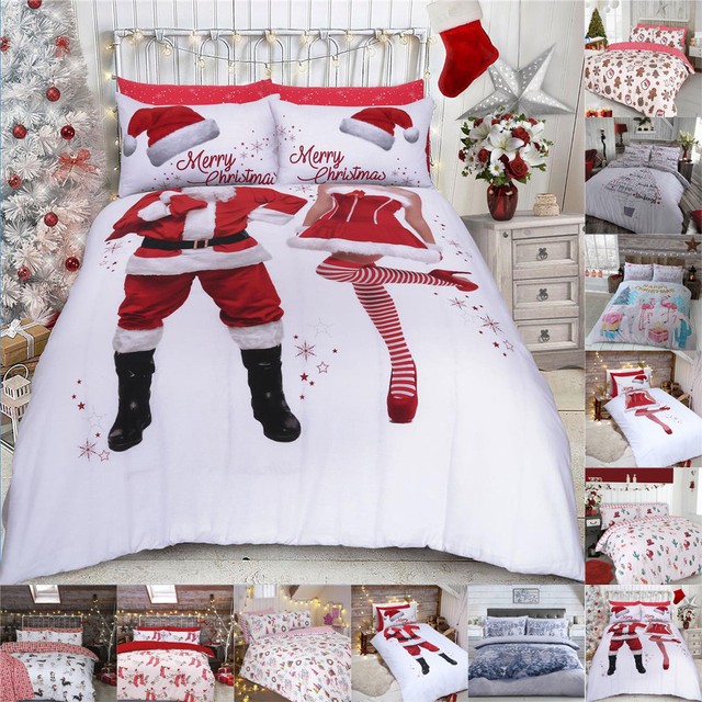 Christmas Quilt Duvet Cover Bedding Bed Set Santa Xmas Father