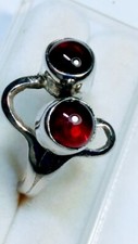 CHARMING TWIN NATURAL GARNETS IN STERLING SILVER.925 RING SIZE 7.75-8.0