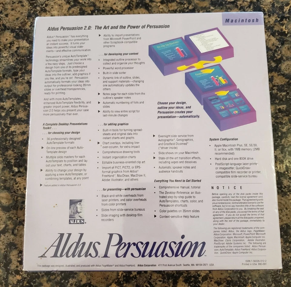 Vintage Aldus Persuasion For Macintosh 2.0 Version New Old Stock NEW SEALED - Image 2 of 4