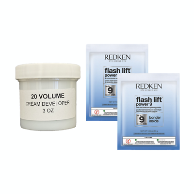 REDKEN Flash lift Power9 1.06oz 2 PACKS/Pro-Oxide 20 Volume 3oz