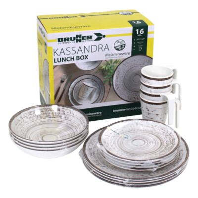 Brunner Lunch Box Kassandra 16-tlg. Melamin Geschirr Set Camping Teller Becher