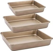 Deep Baking Pan Set (3 Piece Set), Oven Use Nonstick Rectangular Cake Baking Pan
